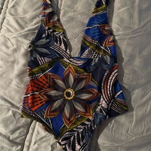 Zara Colorful Floral Low Cut One-Piece Swimsuit size Small S